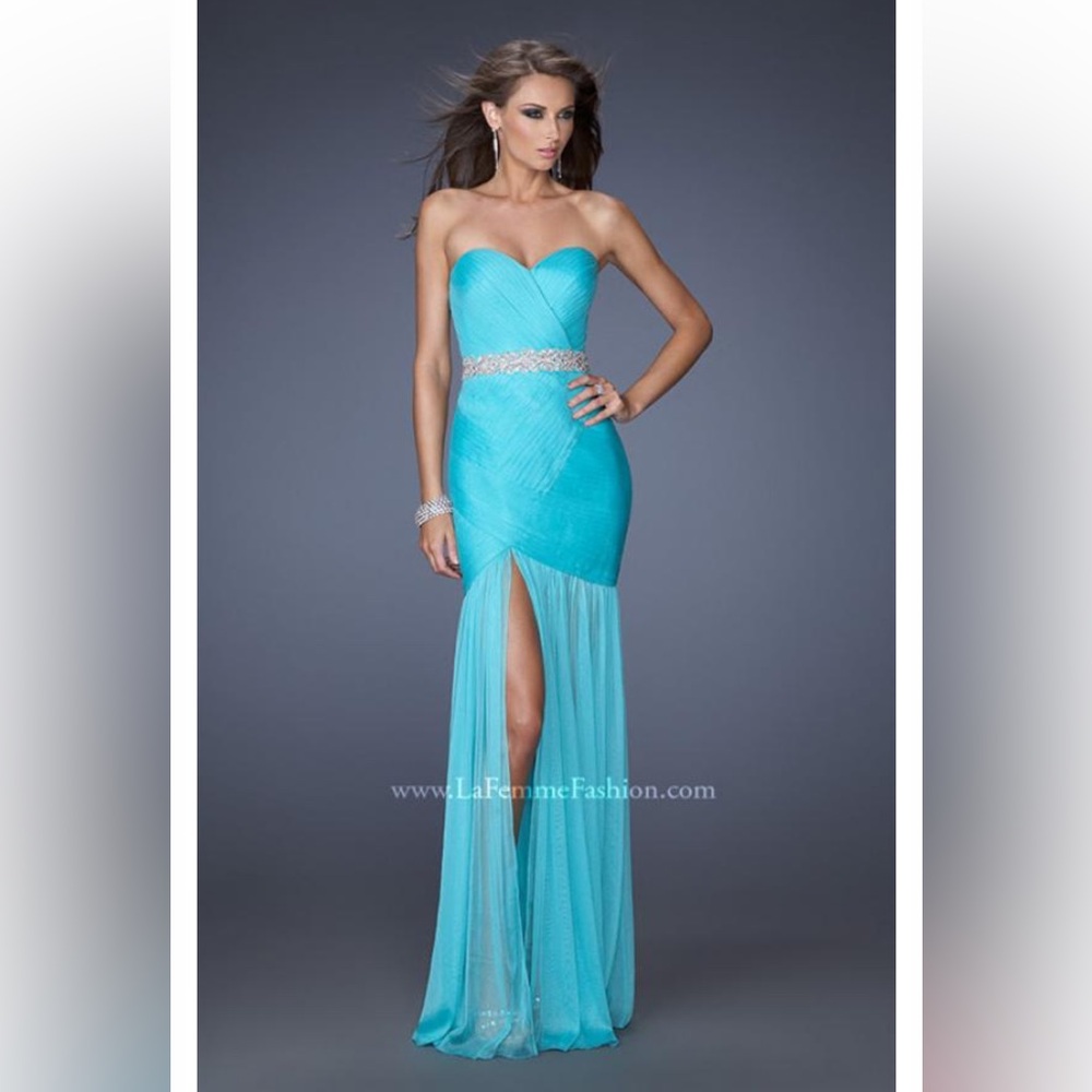 LA FEMME teal prom dress
